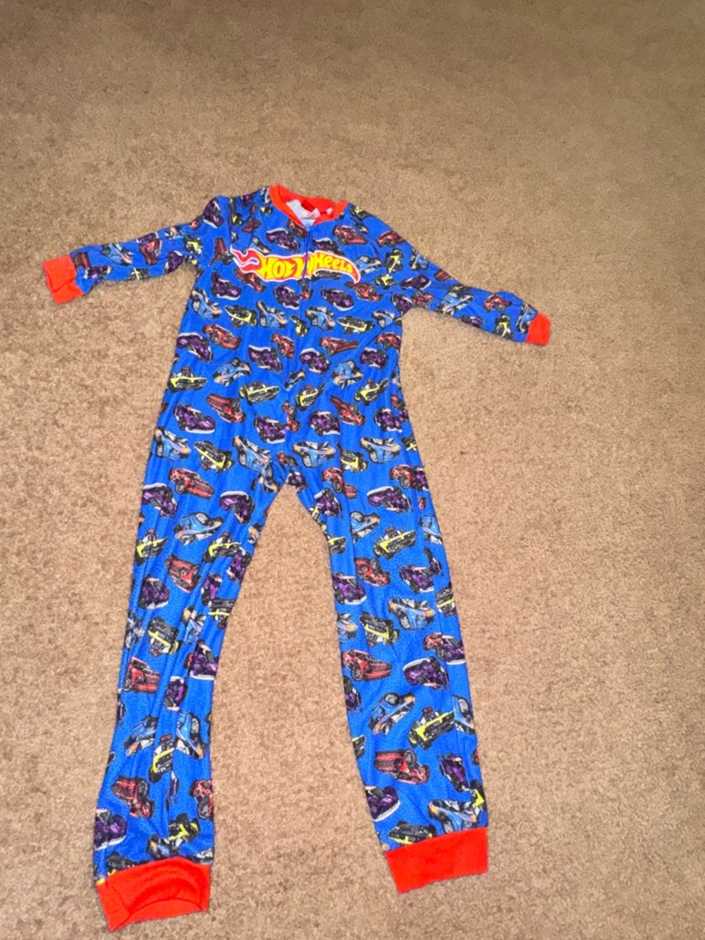 Kids' Blue & Red Car-Print One-Piece Pajama Set